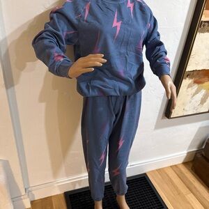 Aviator nation Blue Sweatshirt and Pants Set with Pink Lightning Bolts